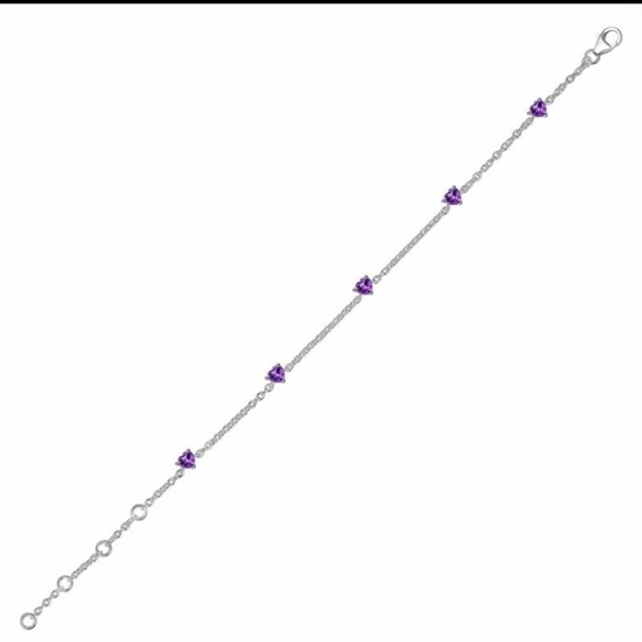 Genuine Amythest Heart Shape Dainty 925 Sterling Silver Gemstone Bracelet - Picture 2 of 3